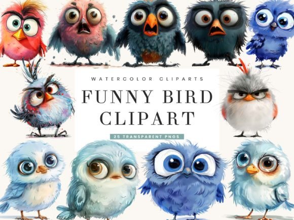 Download Watercolor Funny Bird Clipart Bundle - Bird Collection