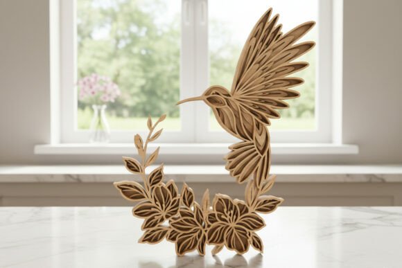 Download Layered Hummingbird Floral Laser Cut - Bird Collection